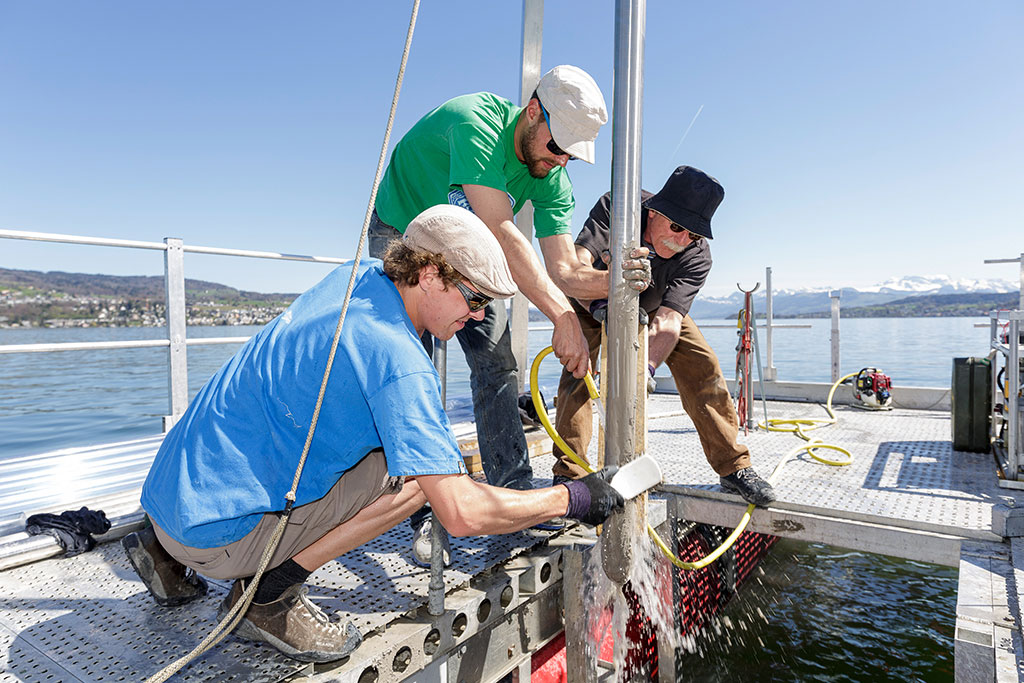 Students drill a sediment core